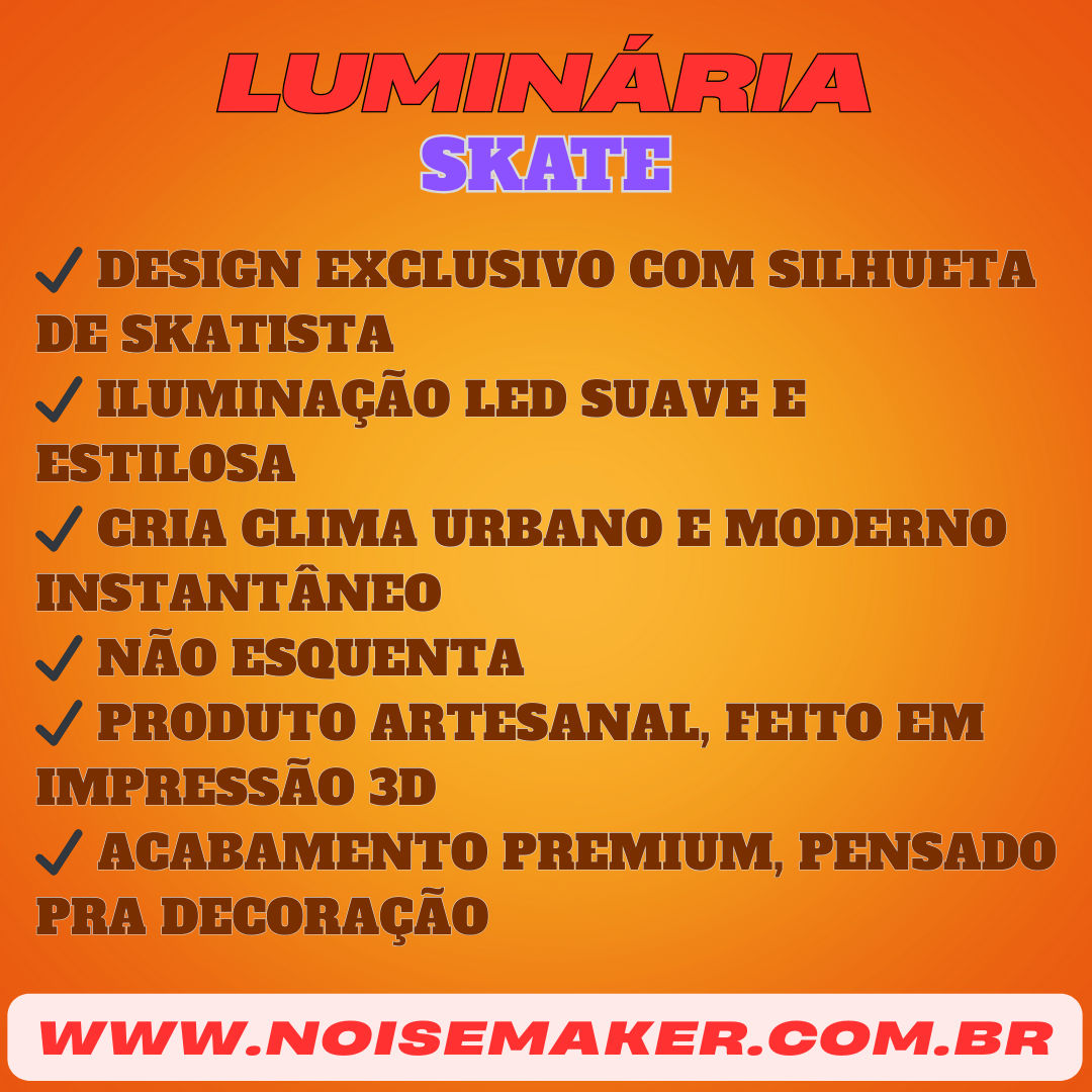 🛹 LUMINÁRIA DECORATIVA SKATE – LED - Imagem 3
